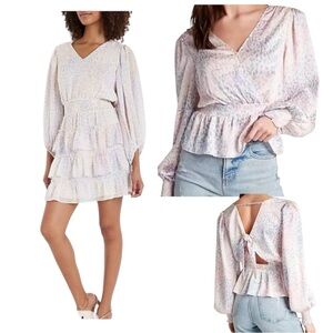 Express Floral Frenzy Pastel Smock Waist Ruffle Balloon Sleeve Mini Dress & Top